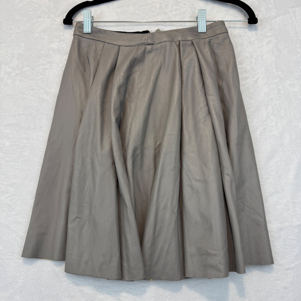 ADL x Cengizabazoğlu Taupe Grey Faux Leather A-Line Midi Skirt Womens